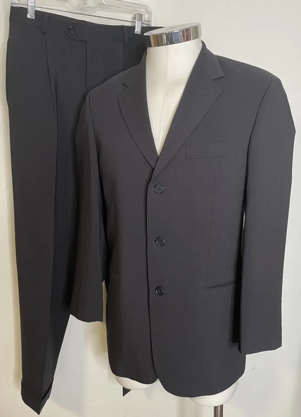 Hugo Boss Pant Suit Mens 38R Black Wool Jacket Pants Einstein Fit Lightweight